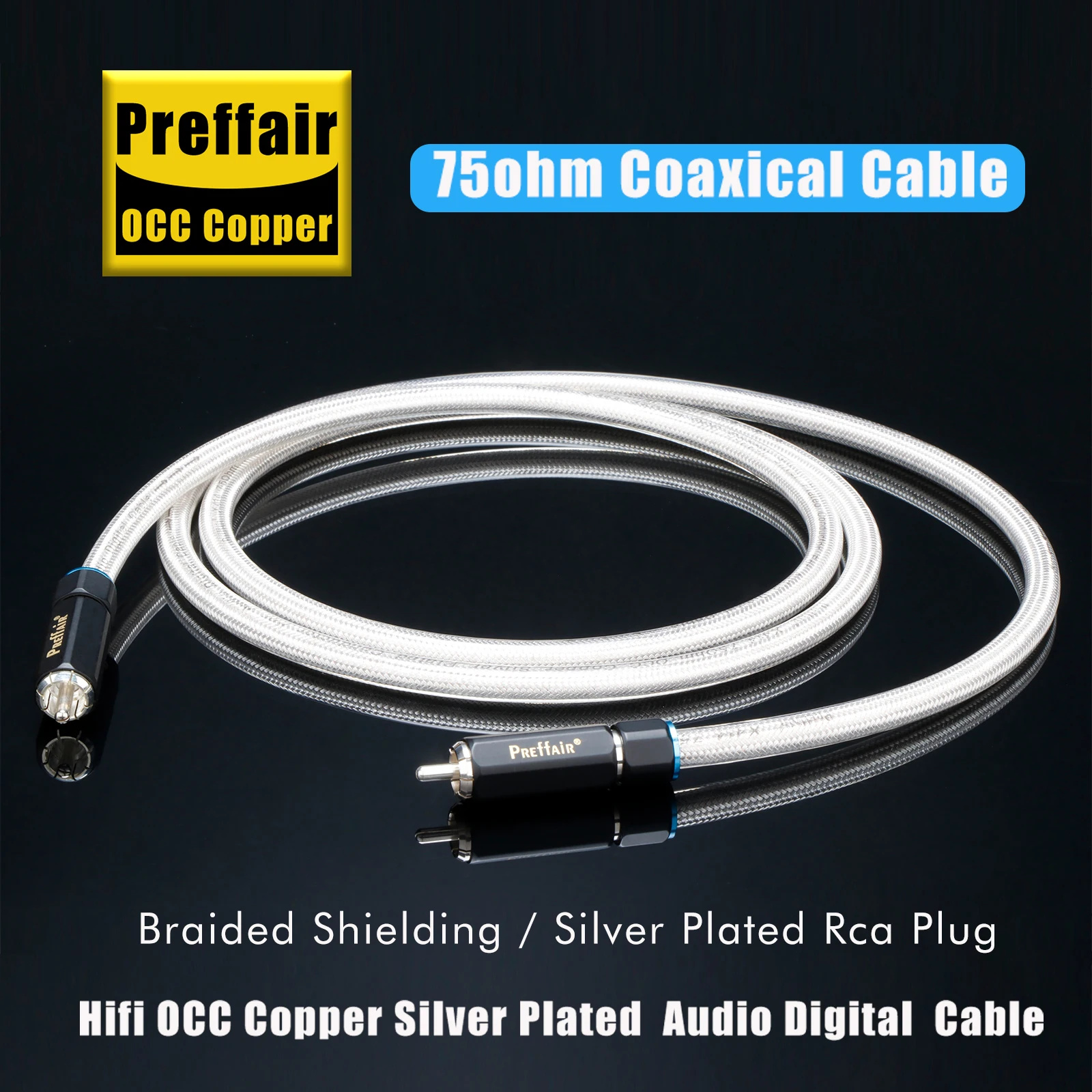 Preffair 75Ohm Audio Digital Coaxial RCA Interconnect Cable with Gold Plated RCA Plug& OCC Silver Plated Conductor-X414R1719