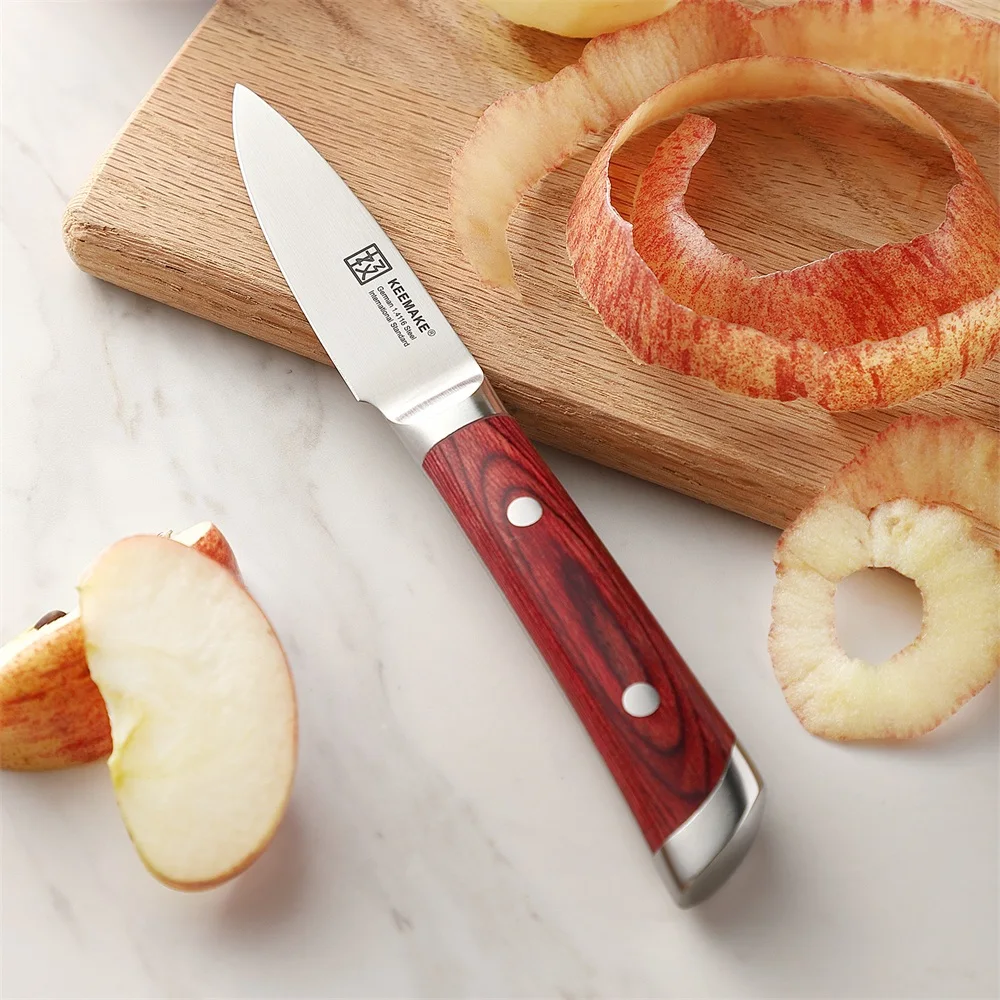 

KEEMAKE 3.5 Inch Fruit Paring Knife Sharp German Stainless Steel Blade Cut Chef's Small Kitchen Design Knife Pakkawood Handle