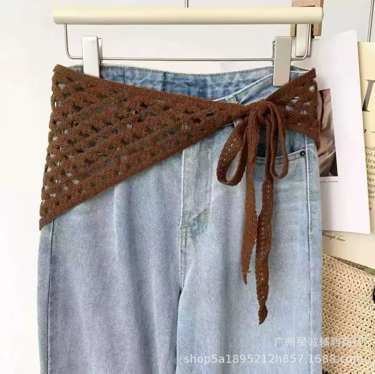 Crochet Hollow Out Pannier Scarf for Women, Tie Side Hip Wrap, Versatile Hot Girl Mesh Outerwear,  Waist Belt, Y2K Streetwear