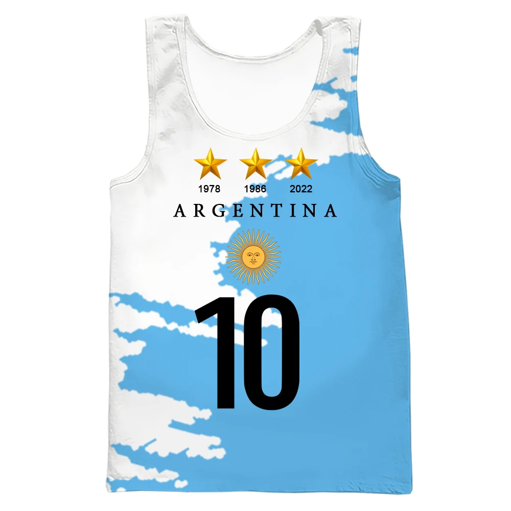 HX DIY Number Argentina Flag Vest Fashion 3D Printed Tank Tops Featured Sportswear Summer Casual Activewear Dropshipping