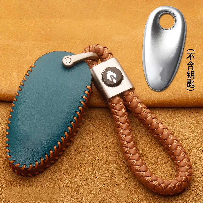 

Genuine Leather Key Case Cover for Voyah Free SUV 2023 Smart Remote Car Key Cover Case Fob Bag Holder Chain Keychain Accessories