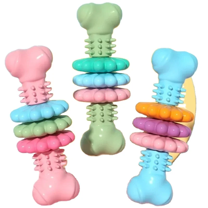 Manufacturer Wholesale Hot-selling Durable Rubber Bone Shape Flower Dog Chew Toy Indestructible Molar Cleaning Toy