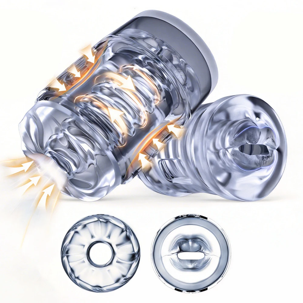 Double headed transparent Masturbation Sex Machines Realistic Vagina Real Pussy Blowjob Erotic Masturbators Cup for Men Sex Toys
