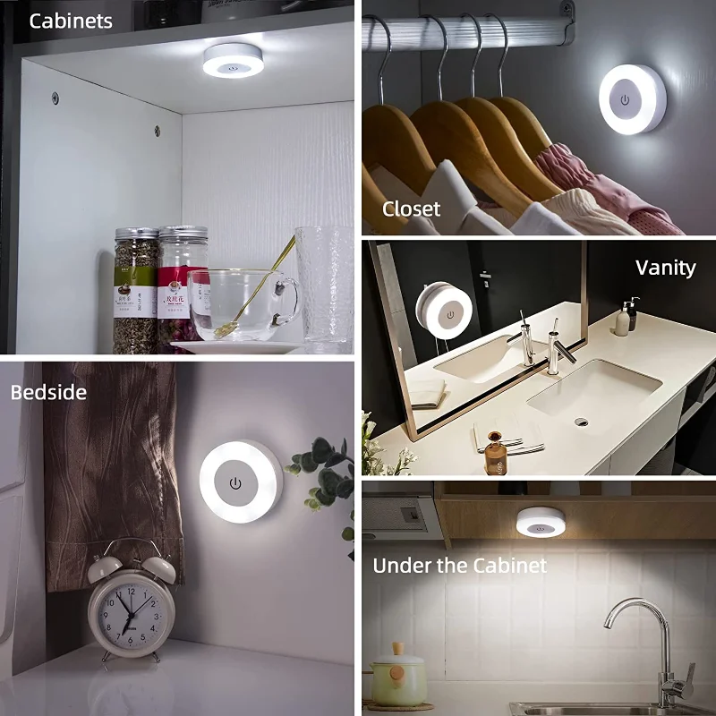 3 Modes LED Sensor Night Lights Magnetic Base Wall Lamp USB Charged Circle Portable Round Dimming Bedroom Kitchen Night Lamp