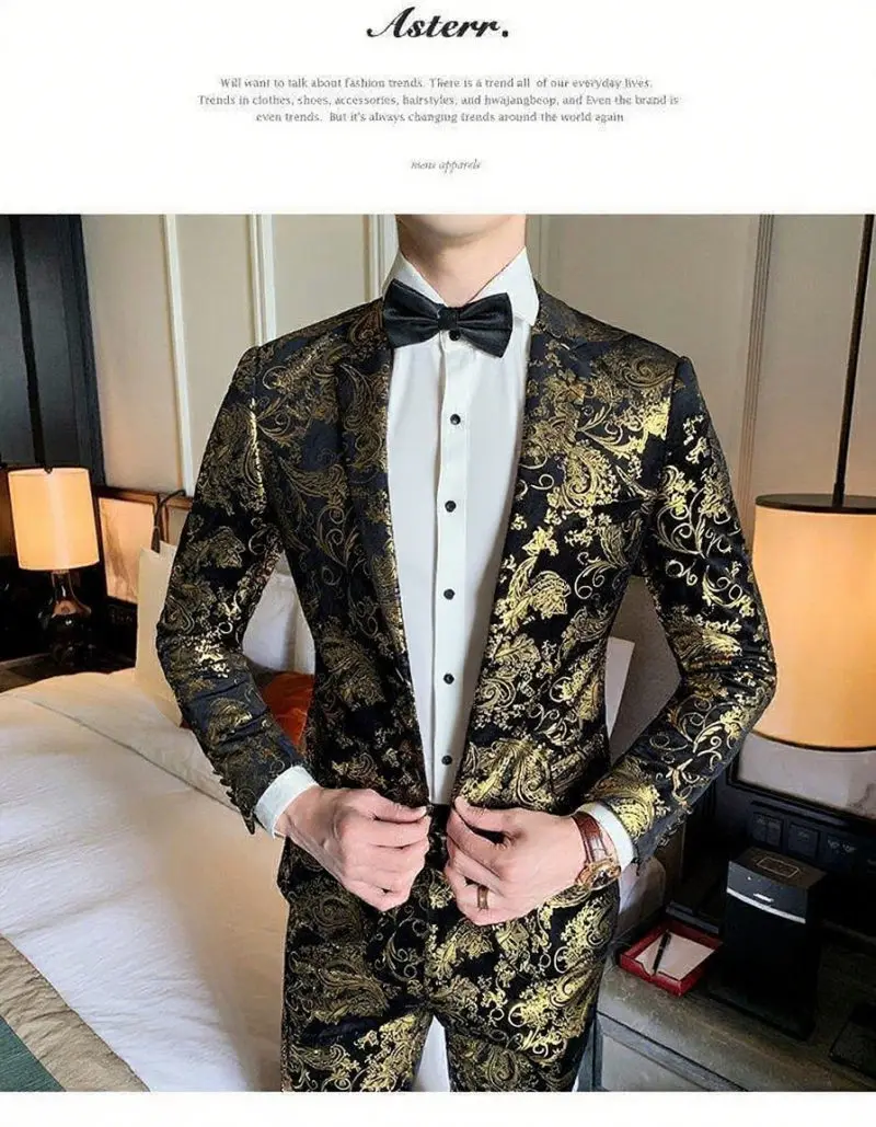 Herrenanzüge mit Goldstickerei, Modische Bankett- und Tanzkostüme, Trendige Moderatoren- und Hochzeitsanzüge, Männliche Star-Performanceanzüge – Detail 14