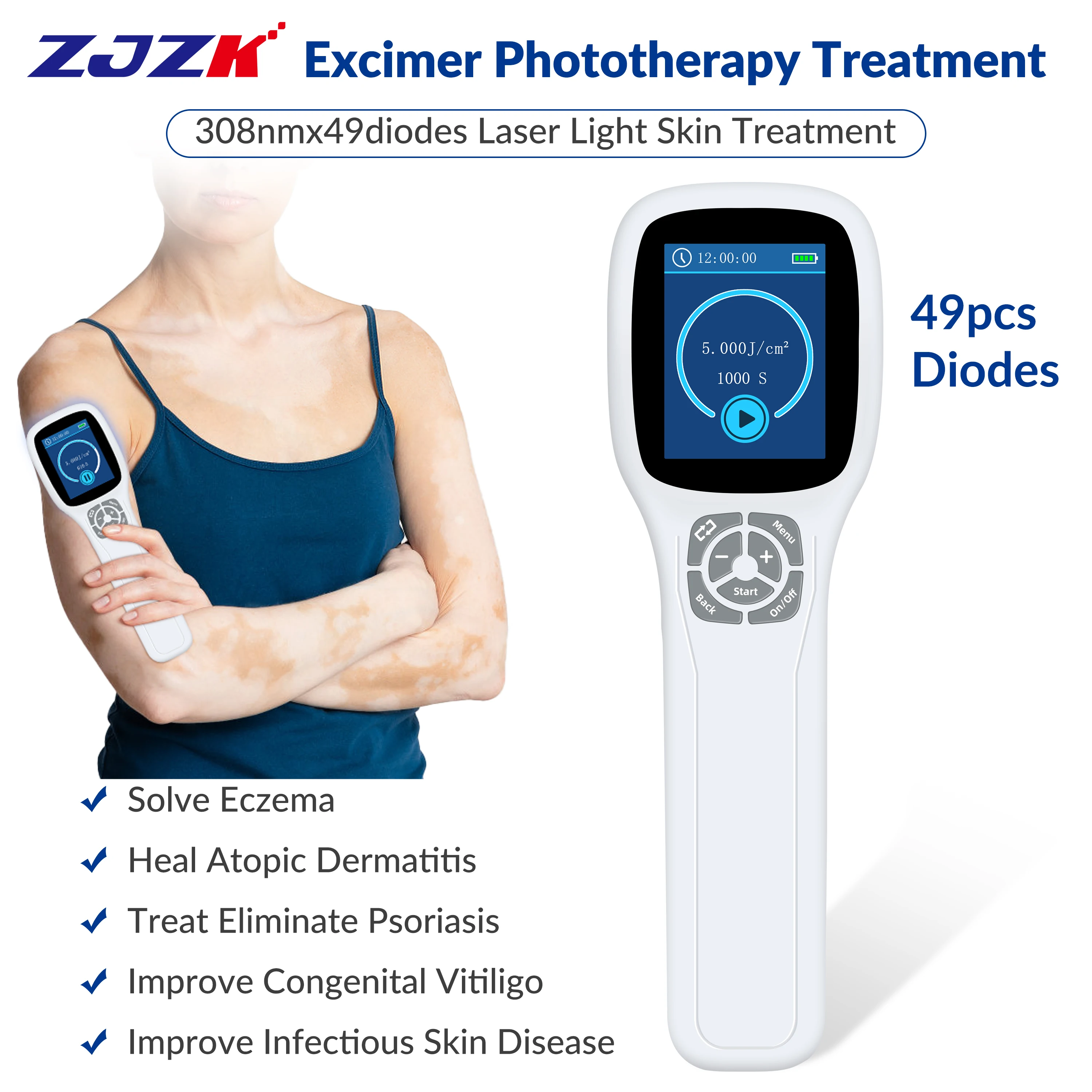 

ZJZK Excimer Treatment UV Light To Treat Psoriasis 308nmx49diodes For Eczema Skin Ulcer Lymphoproliferative Disease Syphilis