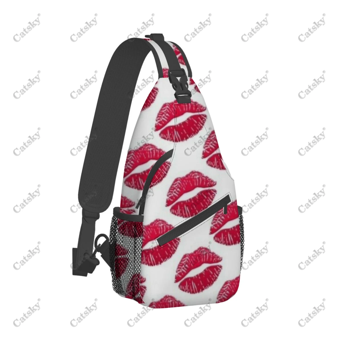 Bolsa de ombro casual inclinada masculina, bolsa de peito de batom, grande capacidade, estampa esportiva, bolsa crossbody feminina