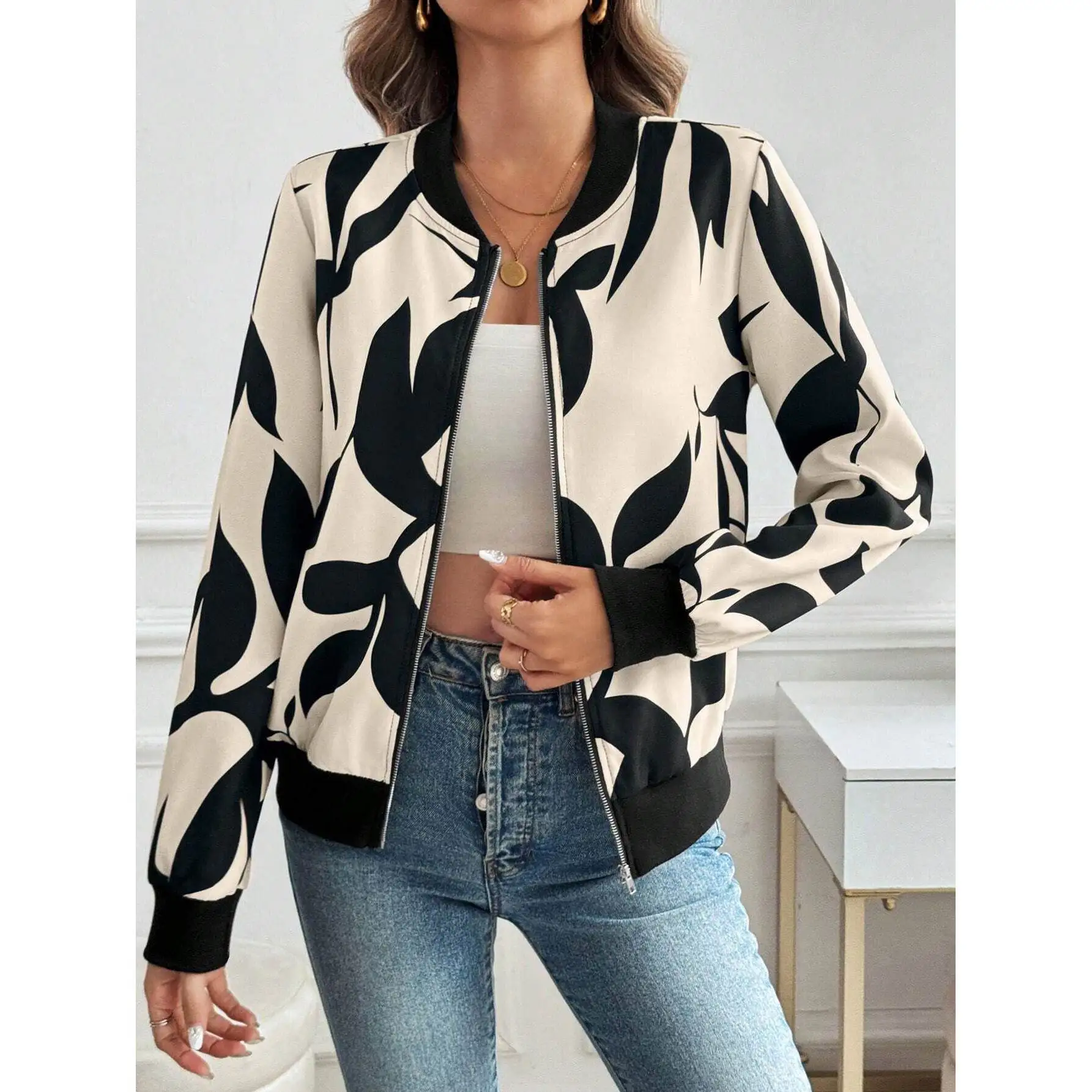 

Women's Autumn Zipper Jaet Casual Commuting Coat Thin Long Sve Traditional Chinese Sle Clothing Faionable Ladies' Top