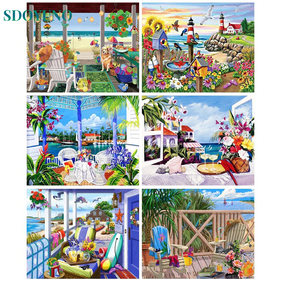 

SDOYUNO Paintings By Numbers Handmade Landscape On Canvas DIY Crafts For Adults Kit Acrylic Paint Picture Of Coloring By Numbers