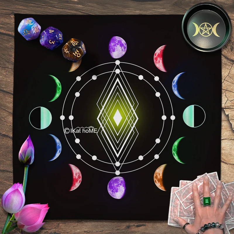 Rainbow Moon Phase Tarot Tablecloth Planetary Compass Velvet Altar Cloth Magic Pendulum Witchcraft Astrology Oracle Card Pads