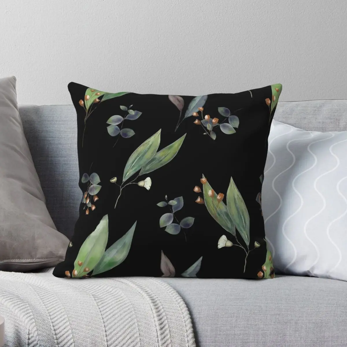 Eucalyptus Foliage Gum Nuts Pillowcase Polyester Linen Velvet Creative Zip Decorative Home Cushion Cover 45x45