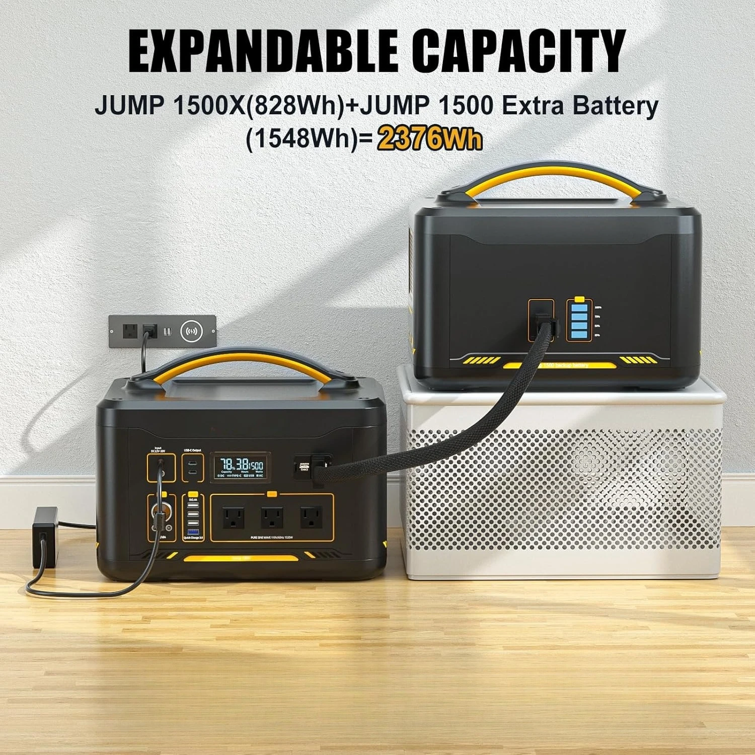 1500X Portable Power Station 1500W (3000W Peak), 828Wh LiFePO4 (LFP) Battery Powered Generator with Expandable Capacity
