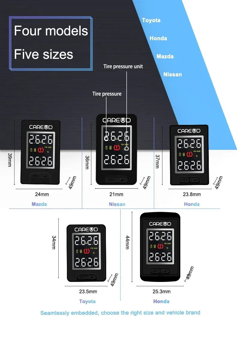 NEW In Stock CAREUD U912 for Toyota Wireless Tire Pressure Indicator 4X External Sensor Tyre Pressure Monitoring Systemm TPMS