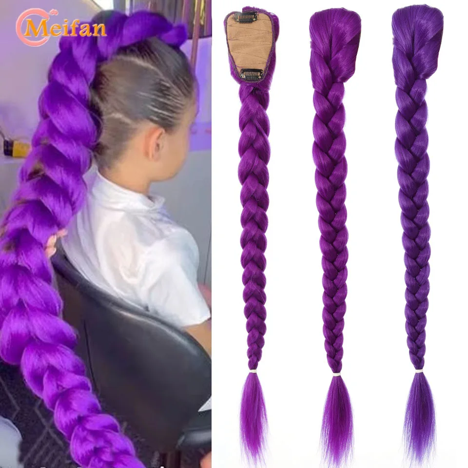 

Long Purple Braids Ponytail Synthetic Wig Braided Hairpiece Hip Hop BB clip in Hair Extension High Ponytail for Girls Cosplay