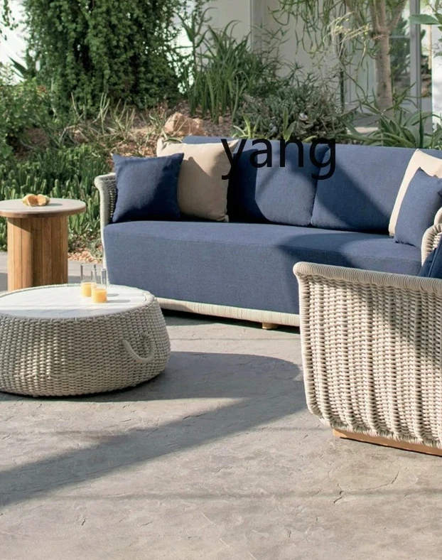 

LH Outdoor Sofa Courtyard Balcony Leisure Single Rattan Chair Tea Table Set Waterproof Sunproof