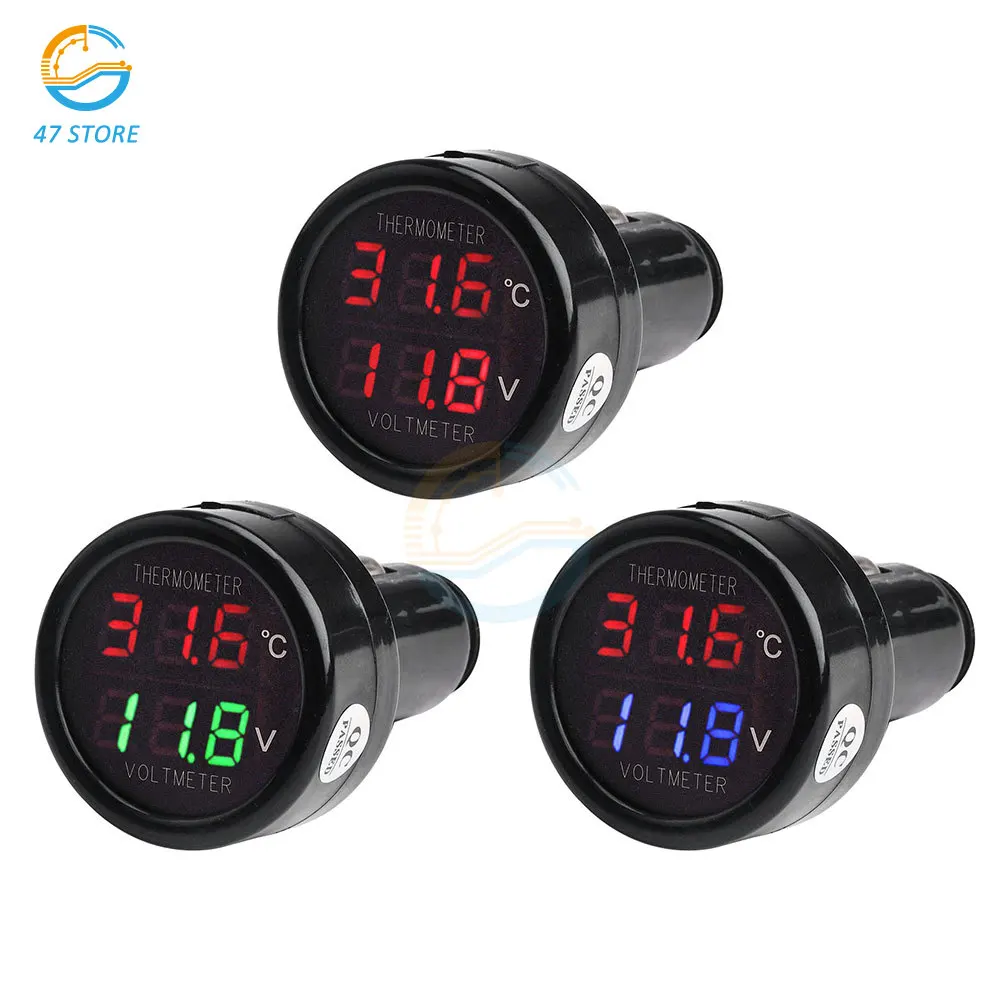 Digital LED Car Cigarette Lighter Voltmeter Thermometer Car Truck USB Charger Temperature Meter Voltmeter  Volt Detector Multime