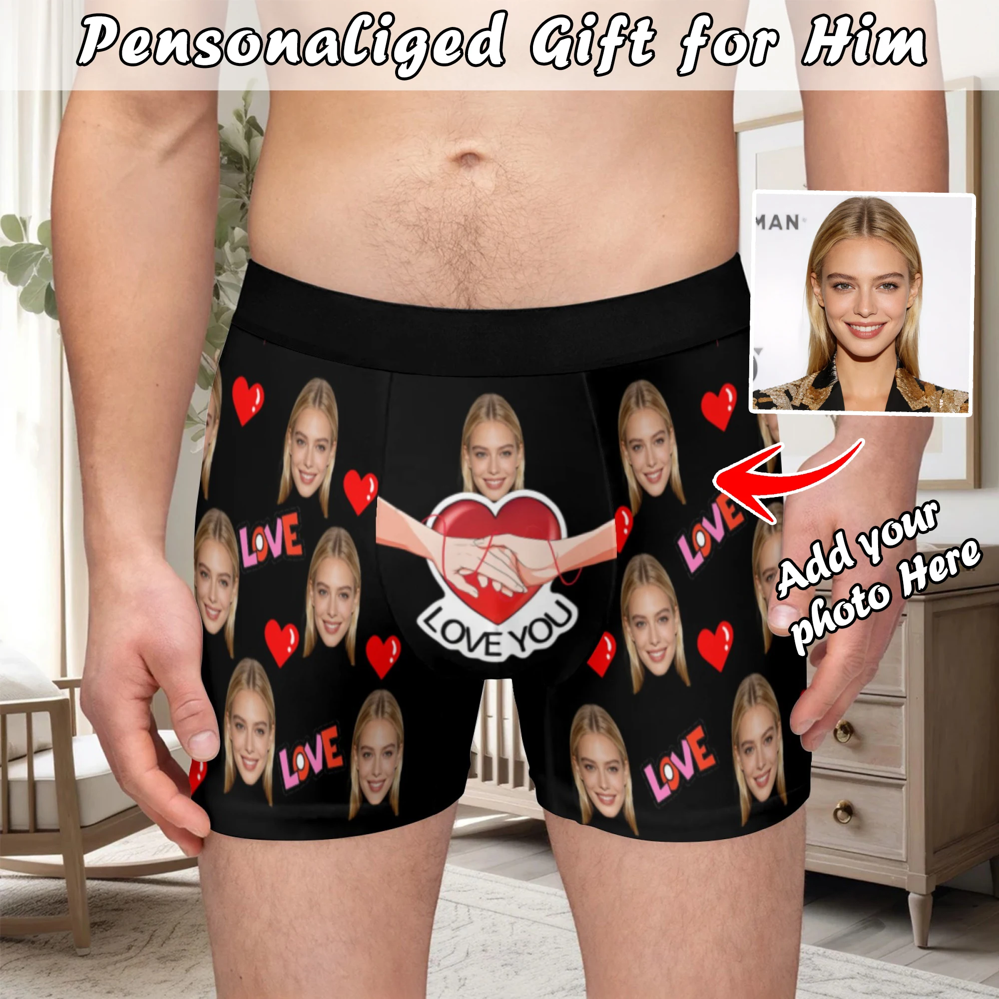 

Personalized facial photos customized underwear flat cornered men's Valentine's Day gift for husband anniversary gift for fath