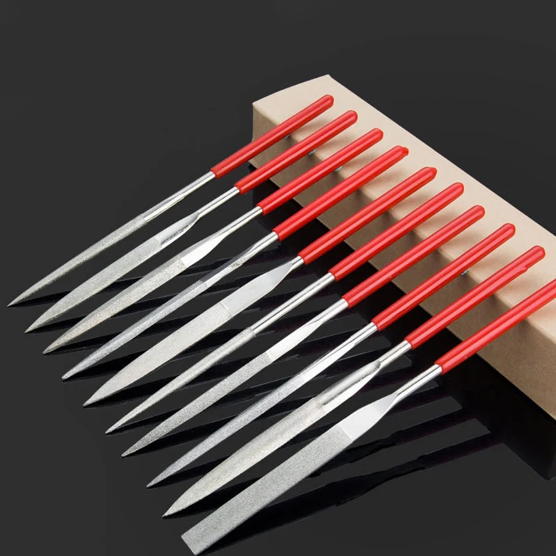 10Pcs Needle File Set 3x140mm Mini Needle File Kit Diamond Needle File Set For Stone Glass Metal Carving Craft Hand Tools