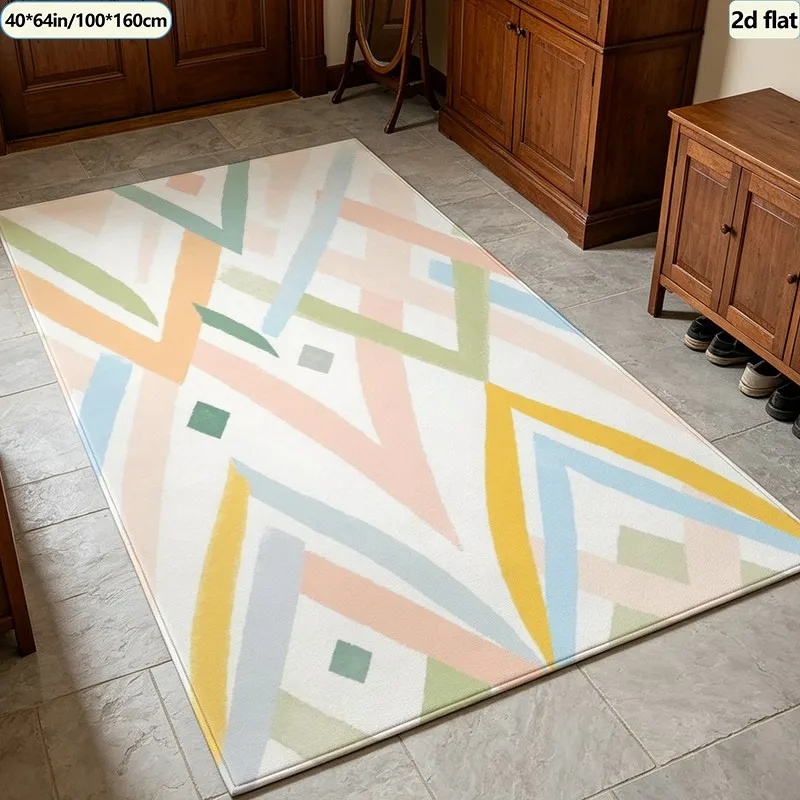 Pastel Color Brush Stroke Geometric Carpet Flooring Square Area Rug Non‑Slip Washable Floor Mat for Kids Room Home Decor