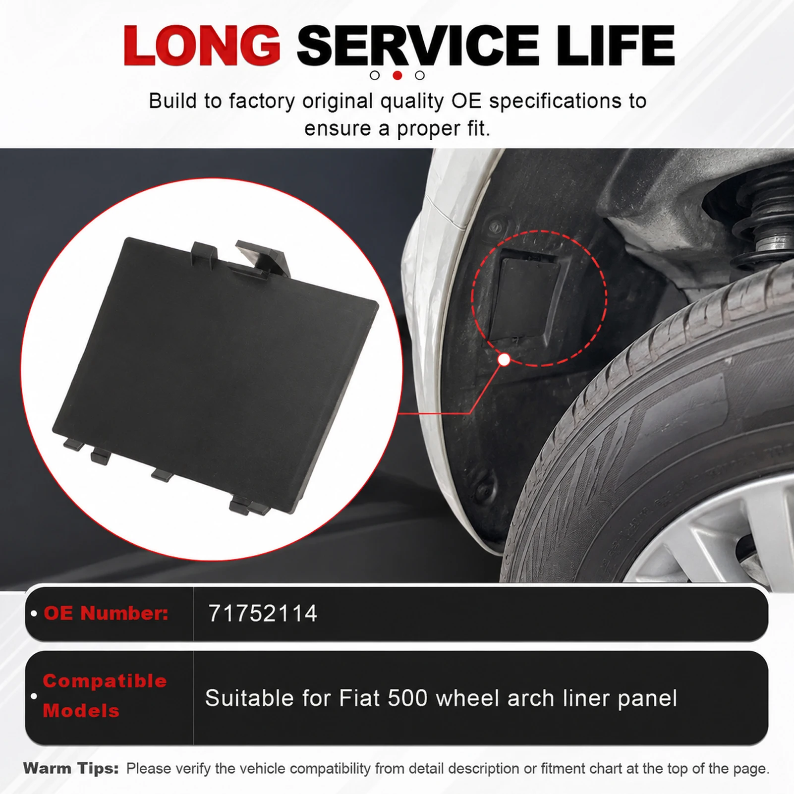 71752114 Car Front Arches Liner Panel Exterior Parts Mudguard Car Wheel Arch Liner Cover Panel for Fiat 500 2007-2020 view 5