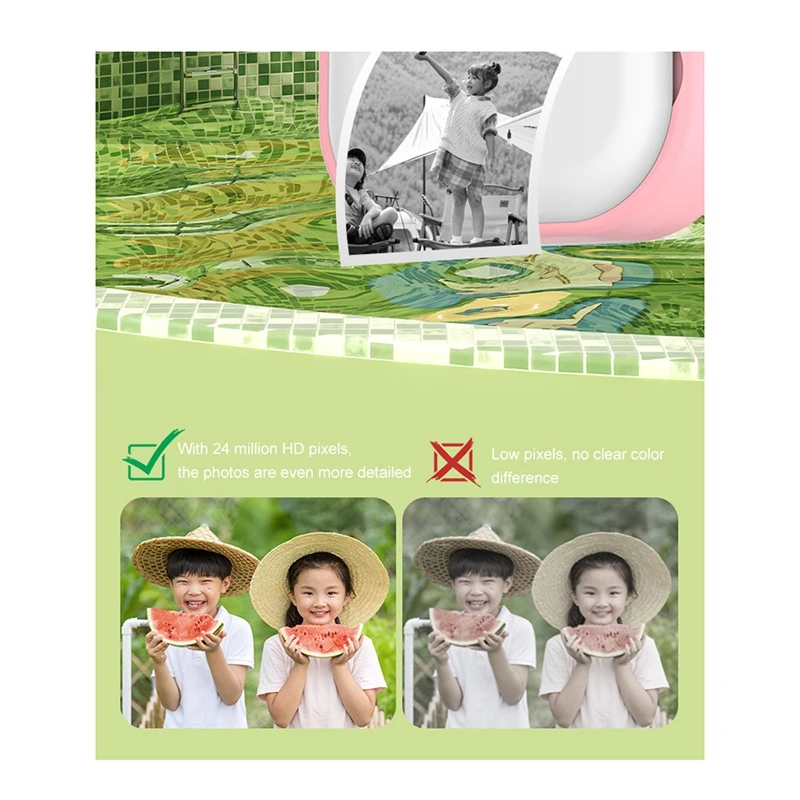 HD Printing Camera, Cartoon Mini Dual Camera, One-Buttonh Printing Camera, With 2 Rolls Of Printing Paper