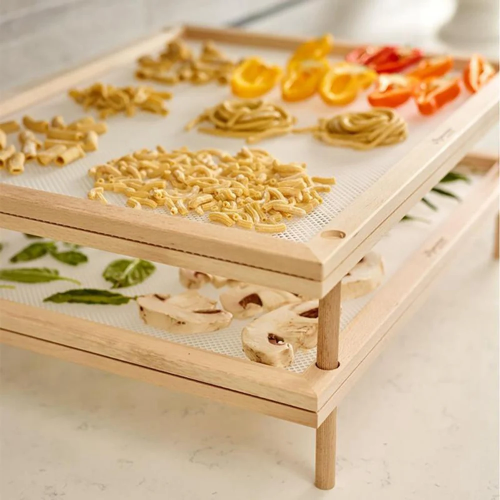 AEE4-Collapsible Pasta Drying Rack, Noodle Dryer For Homemade Noodle,Natural Wood Noodle Drying Rack With 4 Single Base Stick