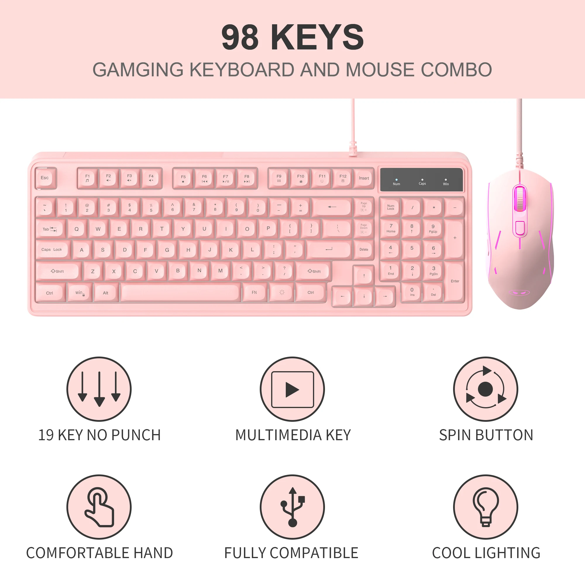 MageGee 98 Key RGB Mechanical Keyboard and Mouse Set Wired Gaming Combo Ergonomic Silent ABS Keycaps for PC Laptop Office