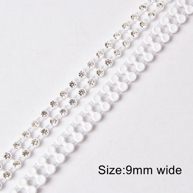 5Yards Double Rows Rhinestone Decorative Chain Trim Balck White Plastic Mesh Banding Diy Embellishment For Wedding Dress Shoes