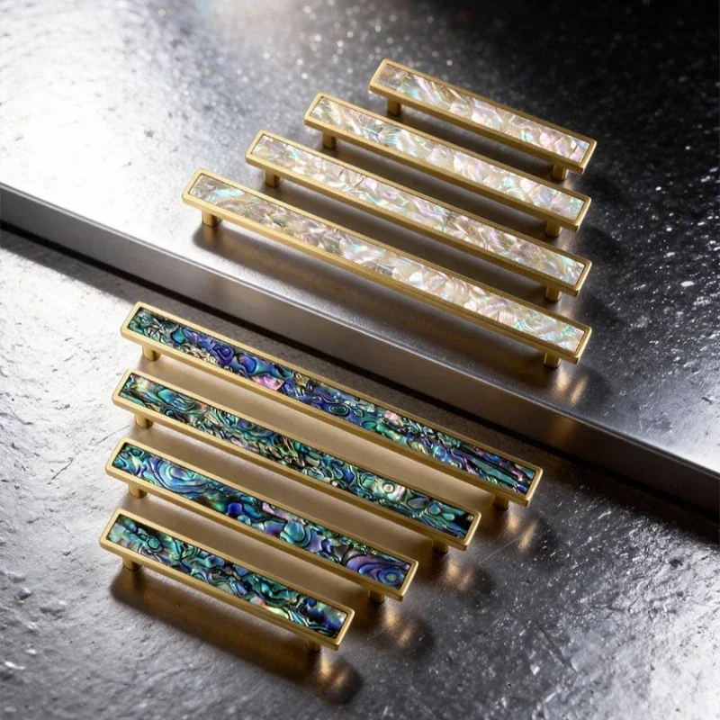 Solid Brass Cabinet Handles Natural Shells Furniture Handle Door Drawer Knobs for Kitchen Wine Cupboard Wardrobe Pulls DiyHome