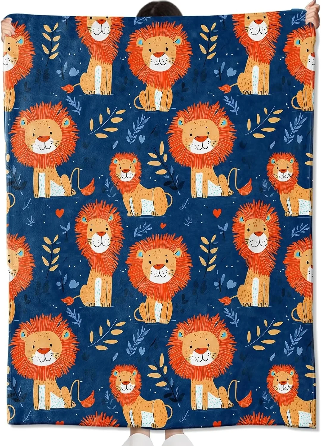 

1PC Cute Male Lion Throw Thin Blanket Gifts for Family Members Couch Bed Car Home Camping for Wild Animals Lovers All Season Use