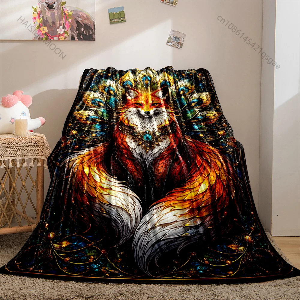 Ornate fox jeweled necklace mandala Print Blanket Warm Soft Fluffy Kids and Adult Sofa Bed Throw Outdoor Travel Camping RV