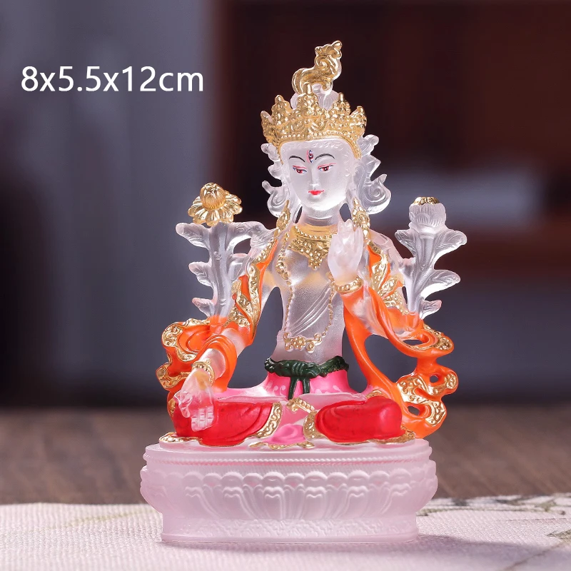 Coloured Glaze Mini Buddha Sculptures Small Buddha Statue, Green Tara Bodhisattva, Amyokitesvara Incarnation Painted Buddha, 1Pc