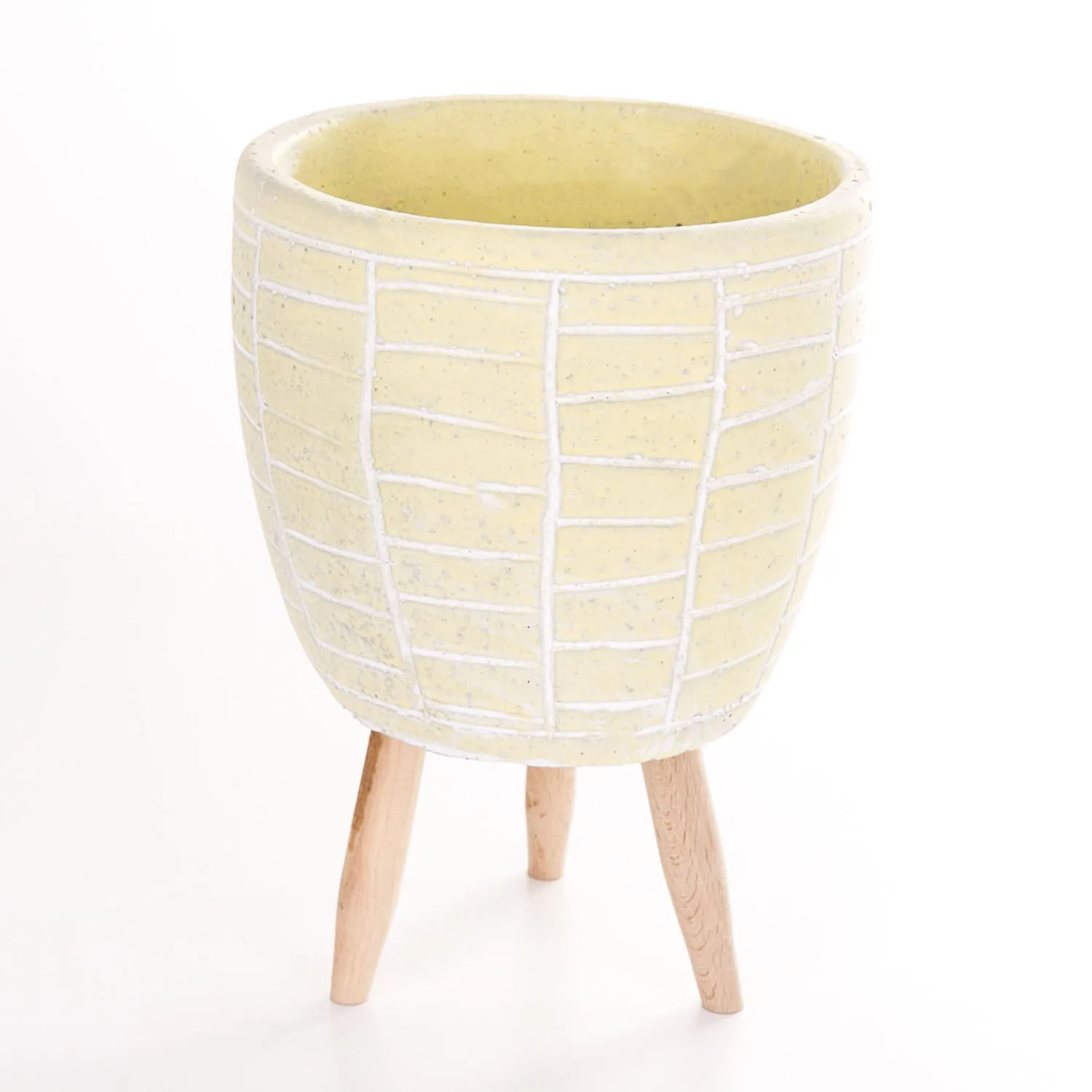 Yellow concrete flower pot with standing wall pattern 13,5x x Cm