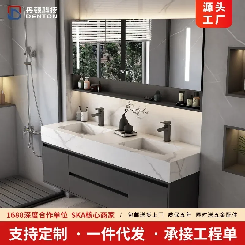 Modern Rock Slab Integrated Smart Bathroom Cabinet with Hand Wash Face Sink Basin Manufacturer Wholesale