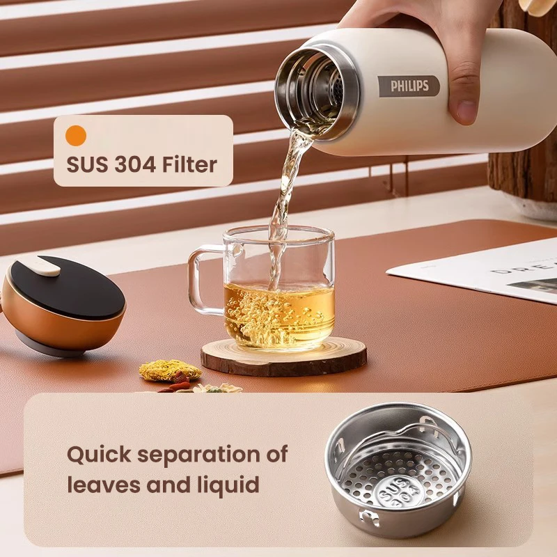 แก้วเก็บความร้อนฟิลิปส์พร้อมจอแสดงอุณหภูมิ AWP2775 หน้าจอสัมผัสแสดงอุณหภูมิ 460 มล. แผ่นซิลิโคนกันลื่น