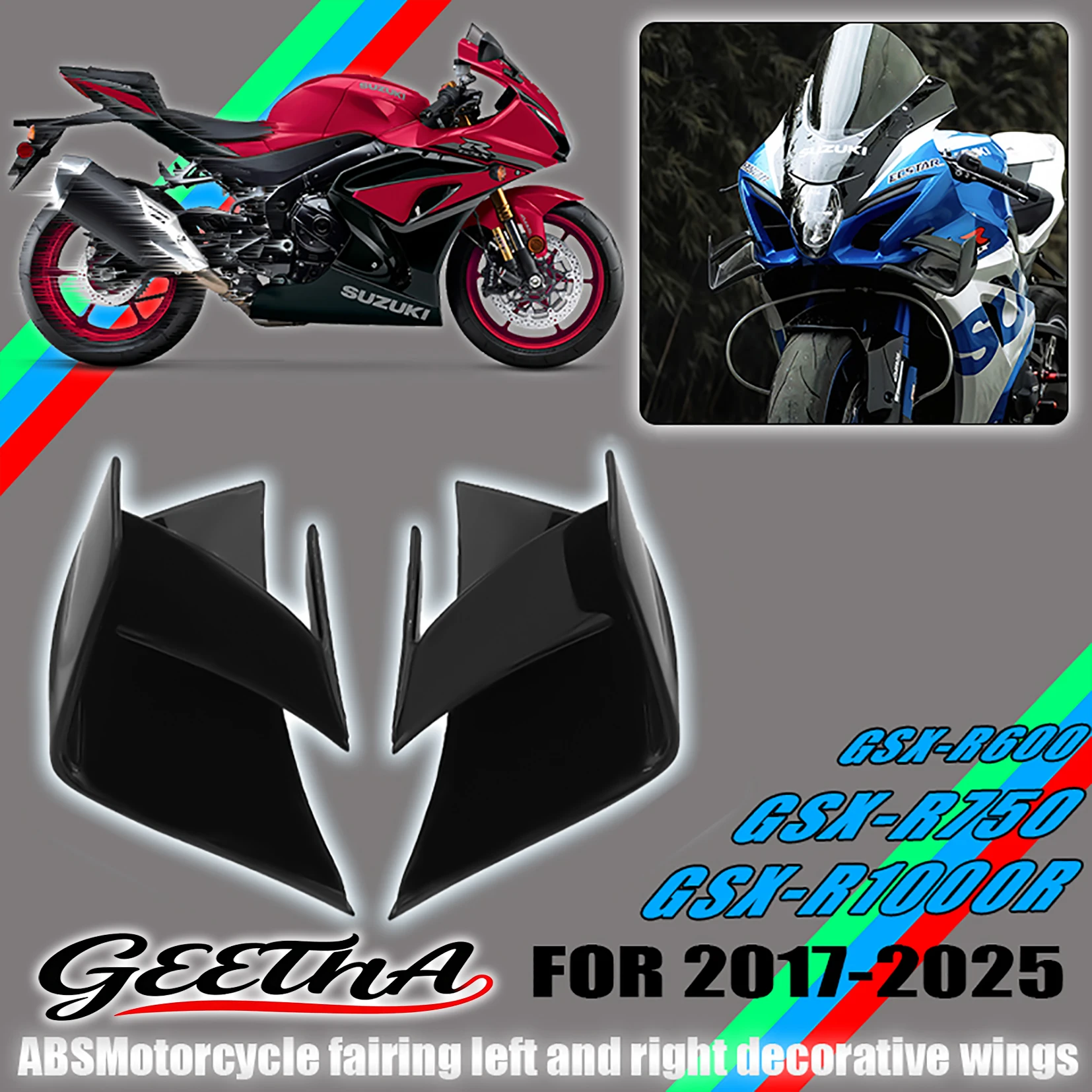 

For GSX-R1000R GSX-R750 GSX-R600 2017-2025 Motorcycle side wing fairing downforce deflector Aerodynamic spoiler GSXRAccessories