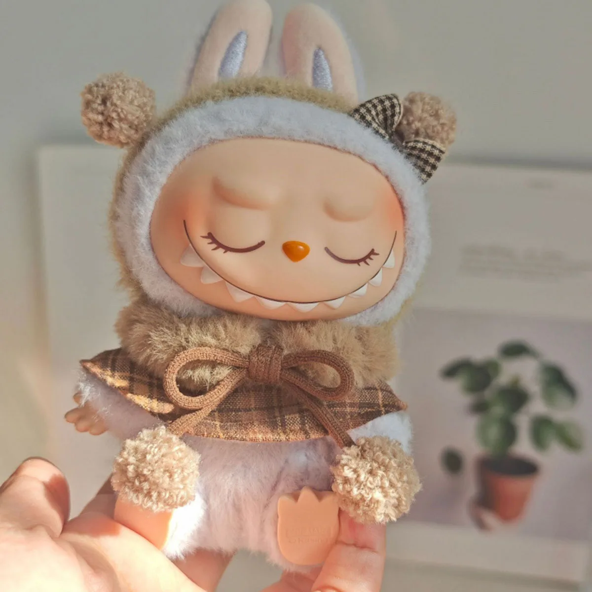 Schattige pluche pop kerst geruite pluche mantel kleding voor Labubu V2 kerst pluche mantel kostuums geschenken