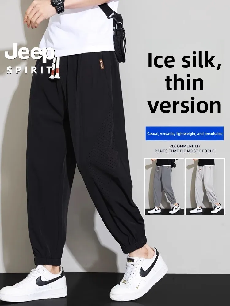 

Мужские брюки Spirit Ice Silk: летние, тонкие, быстросохнущие, спортивные, повседневные, свободного кроя, молодежные, из полиэстера, большие размеры