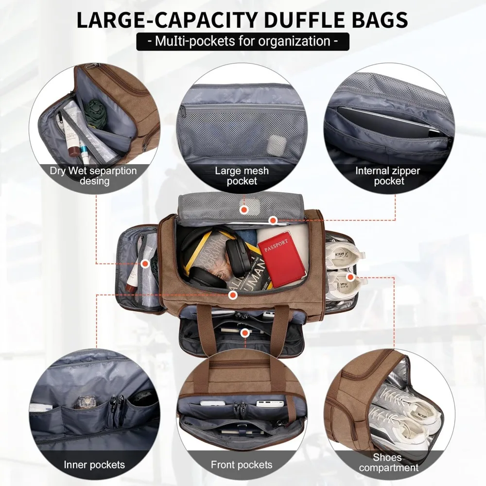 حقيبة قماشية 3 في 1 للرجال للسفر - حقيبة ظهر بسعة 40 لتر مع حجرة للأحذية، حقيبة عطلة نهاية الأسبوع بين عشية وضحاها