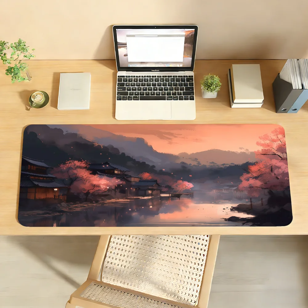 Japanisches Landschafts-Mauspad, rutschfeste Schreibtischunterlage mit Verriegelungskante, PC-Laptop-Zubehör, Gummi-Bürotastatur, großer XXL-Teppich für Spiele