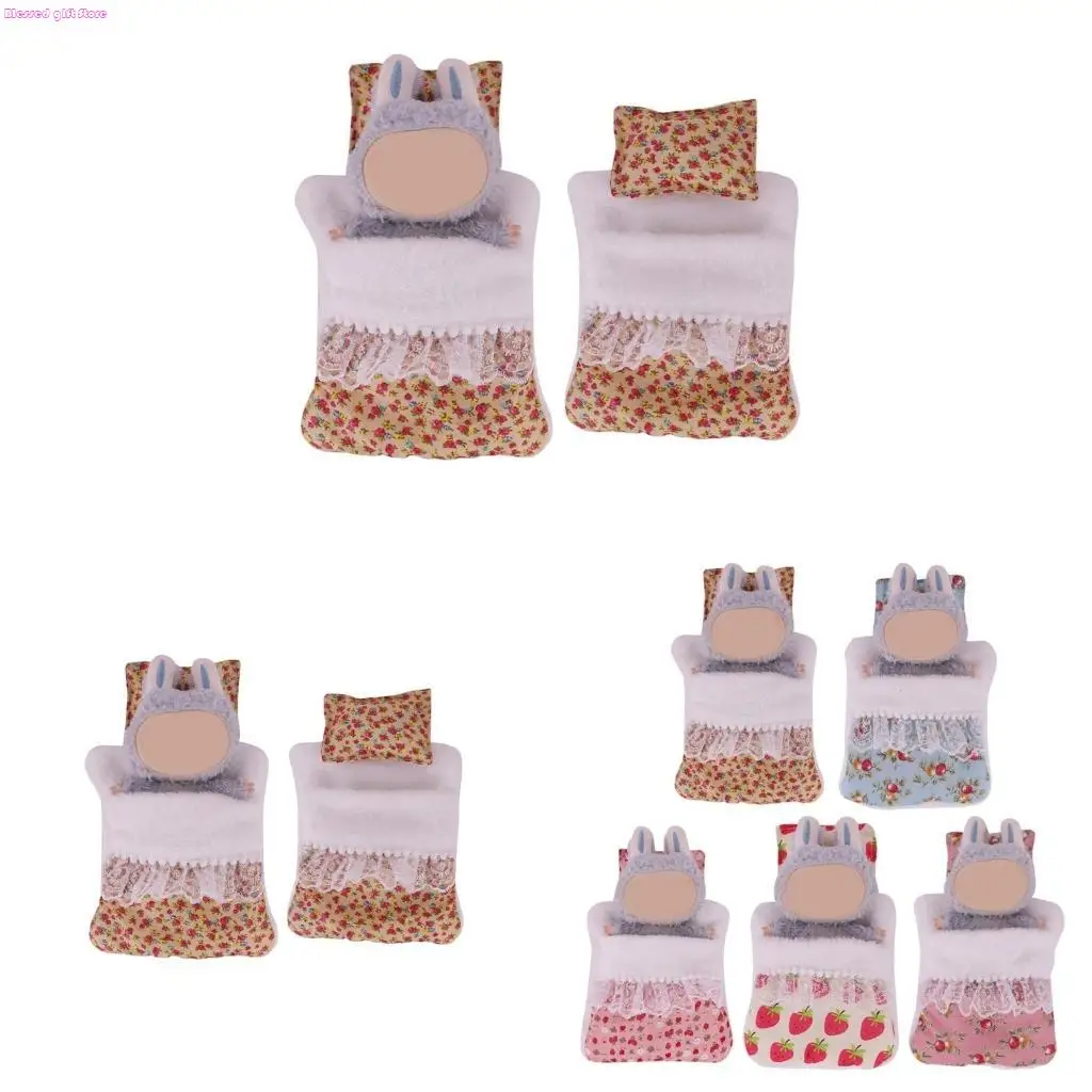 D0JC 17cm Plush Doll's Accessories Figure Dolls Pillow and Sleepbag with Lovely Flower Pattern For Plush Ball Jointed Dolls