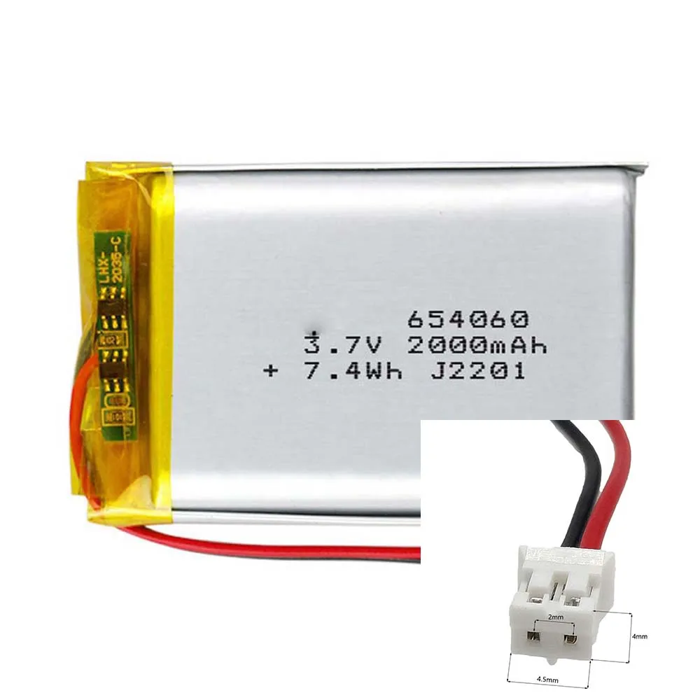 3.7V 2000Mah 654060   Bateria litowo-jonowa litowo-polimerowa 2.0 JST 2Pin do inteligentnego zegarka MP3 MOBILE POWER DVD TABLET LAPTOP POWER BANK