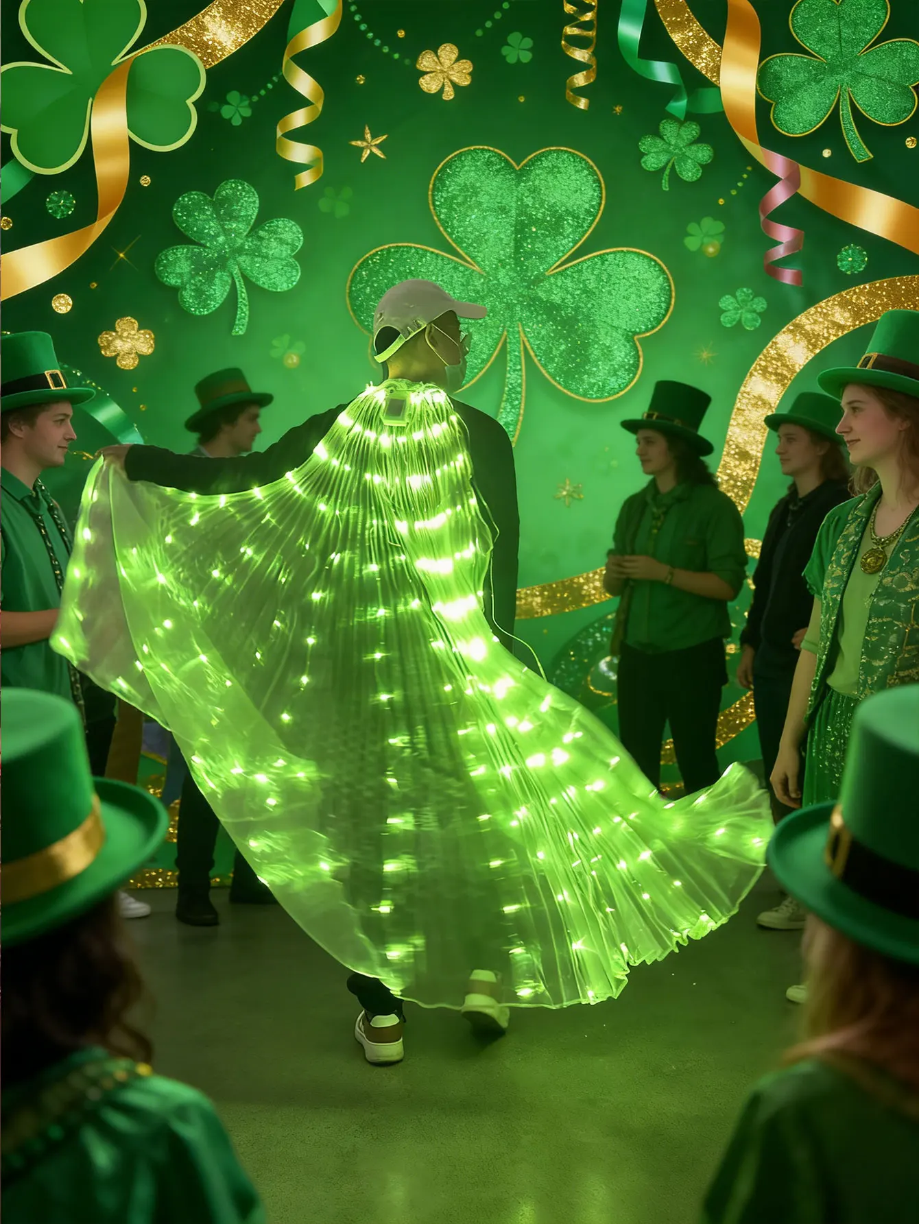 Groene LED-feestdecoratie rekwisieten, decoratieve vleugels van St. Patrick's Day, danscape (verkocht zonder batterijen)