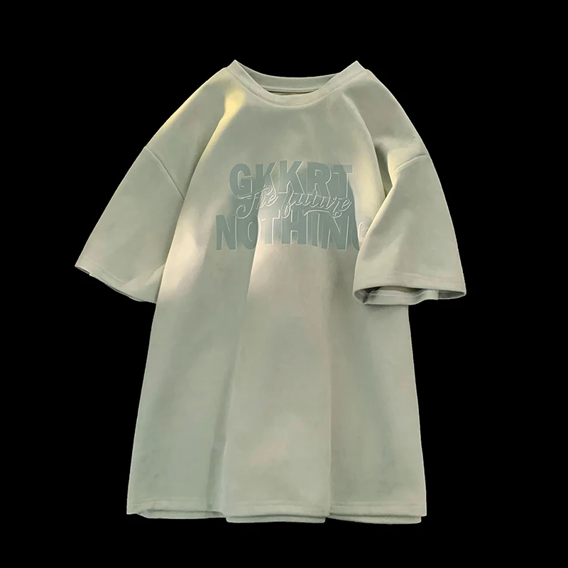

Summer Suede T-Shirt College Style Couple Tops Letter Printing Casual T-shirts Trendy Men Women Short Sleeved Tee