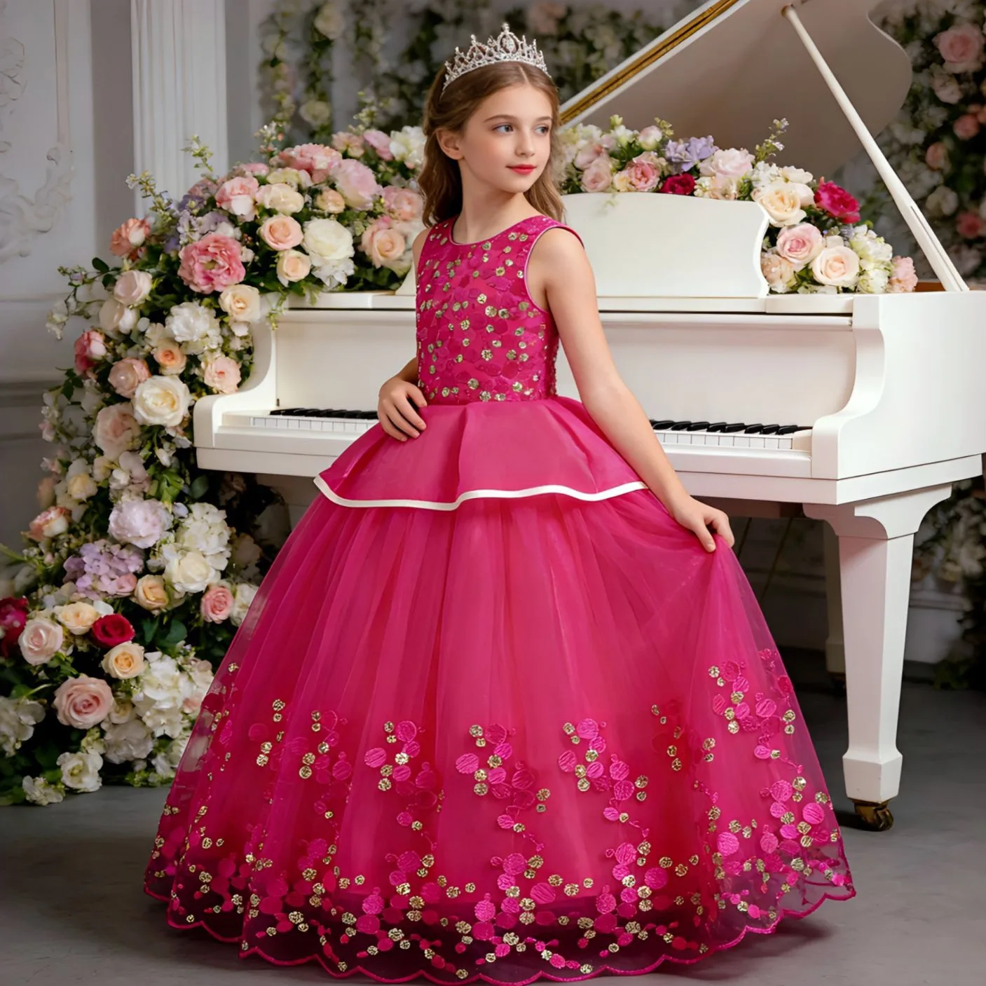 

Европейское и американское детское платье с пайетками, платье в горошек для девочек, длинное пышное платье принцессы