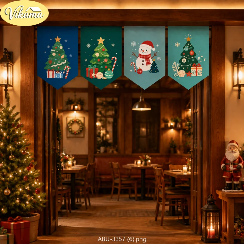 VIKAMA Christmas Blue Green Snowman Tree Pennant Banner Shell Ocean Gift Candy Cane Door Hanging Bedroom Living Room Dorm Home