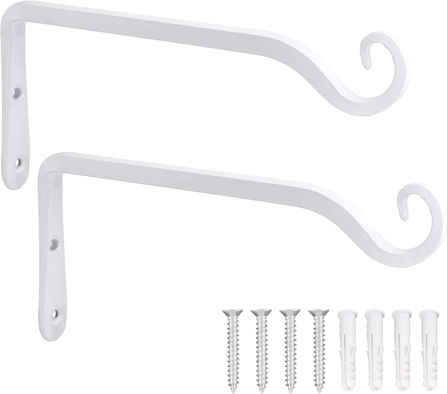 

Декоративные настенные крючки 10 дюймов для комнатных растений, фонарей, уличных кормушек для птиц и ветряных колокольчиков - 2 штуки, белые