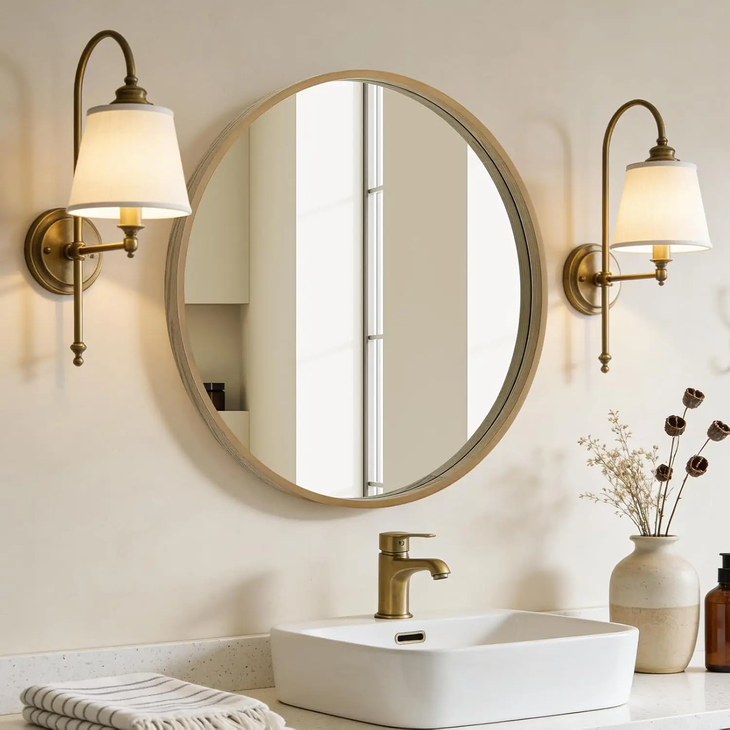 Round Mirror with Wood Frame, 28
