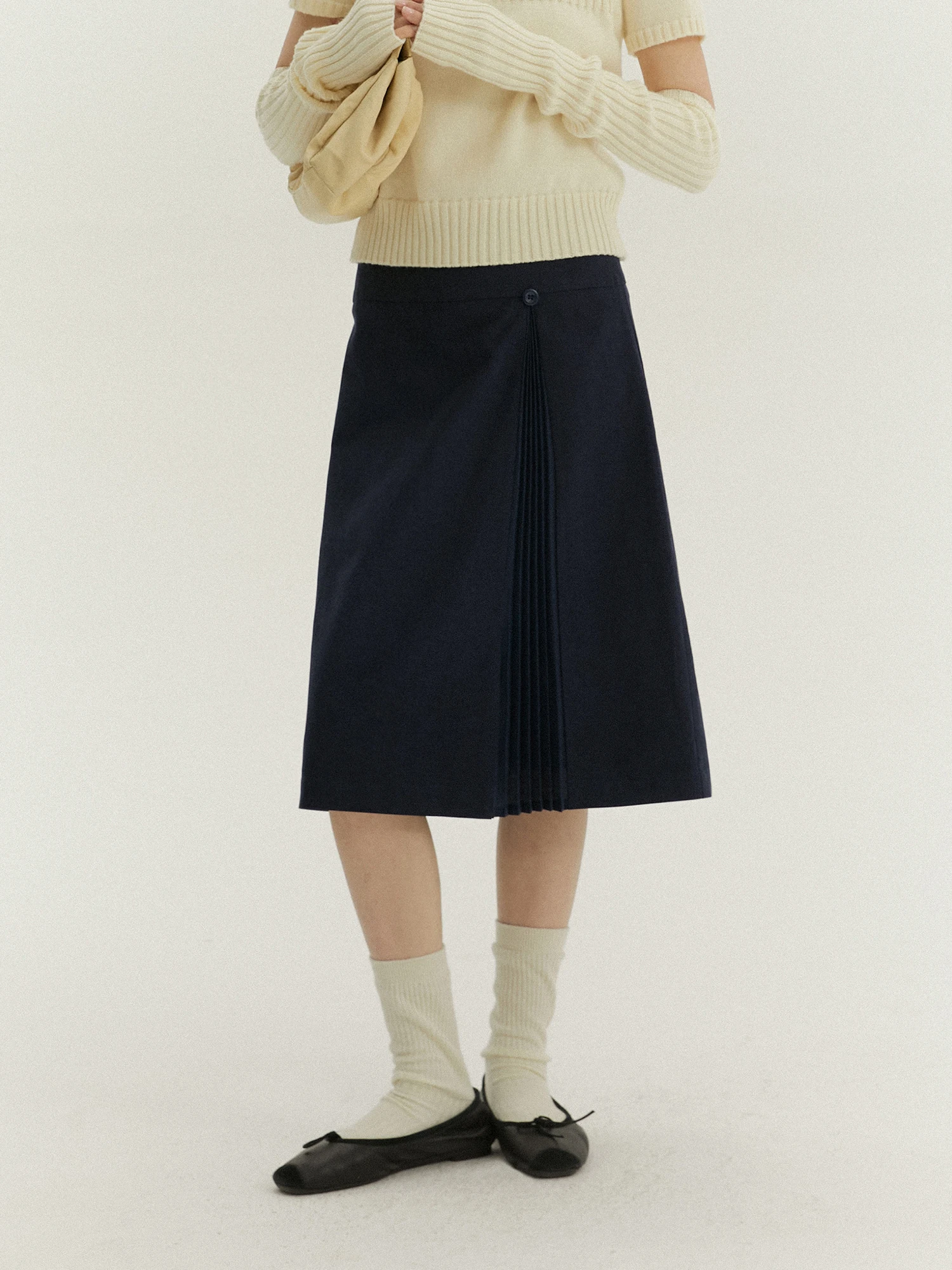 LLANO Pleated A-Line  Skirt Women's Vintage Bookish Cute Cotton Blend Fabric Midi Skirt Spring Summer Fashion Ladies' Skirts