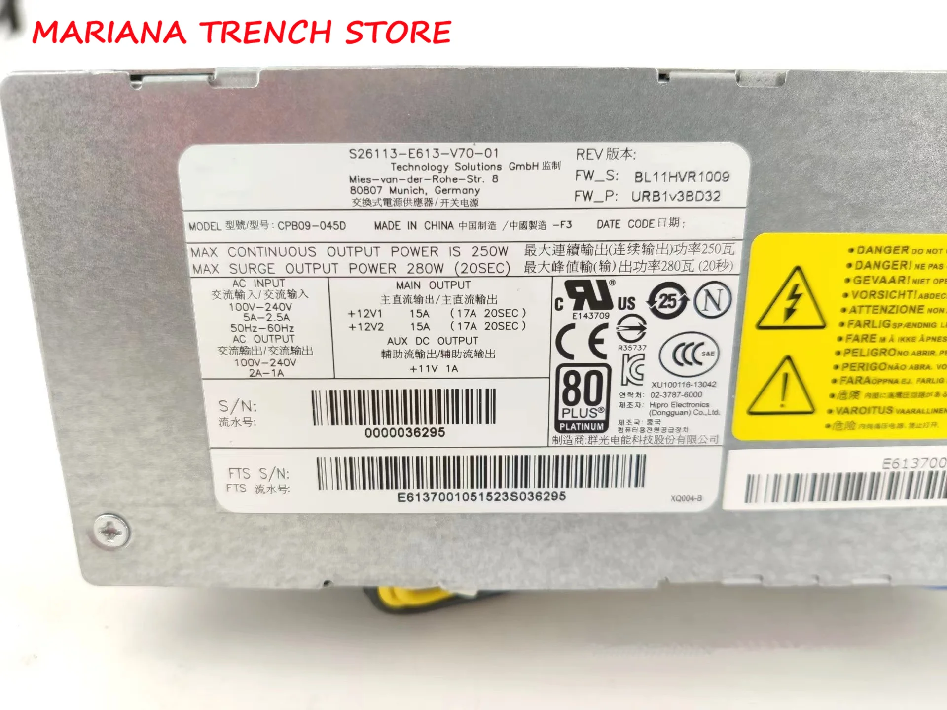 S26113-E613-V70-01 for Fujitsu Workstation Power Supply,CPB09-045D
